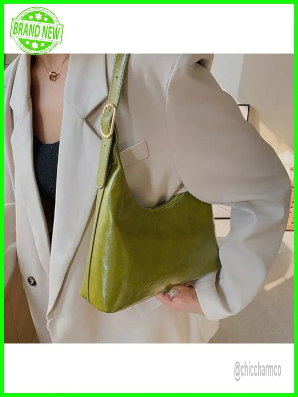 Small Vegan Leather Hobo Shoulder Bag Retro Crescent Purse